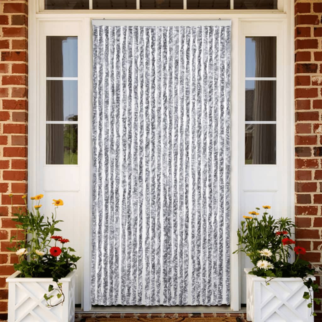 Blue and White Chenille Fly Curtain 100x200 cm