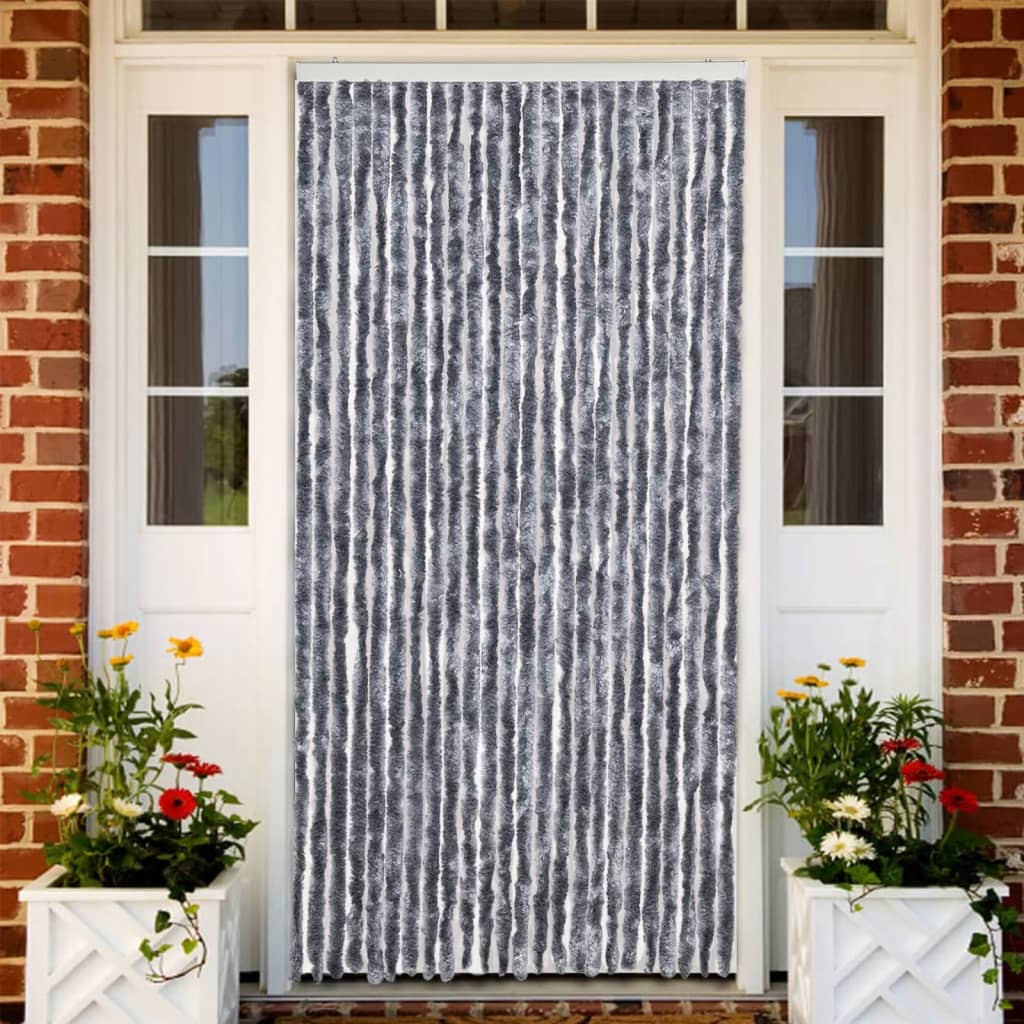 Blue and White Chenille Fly Curtain 100x200 cm