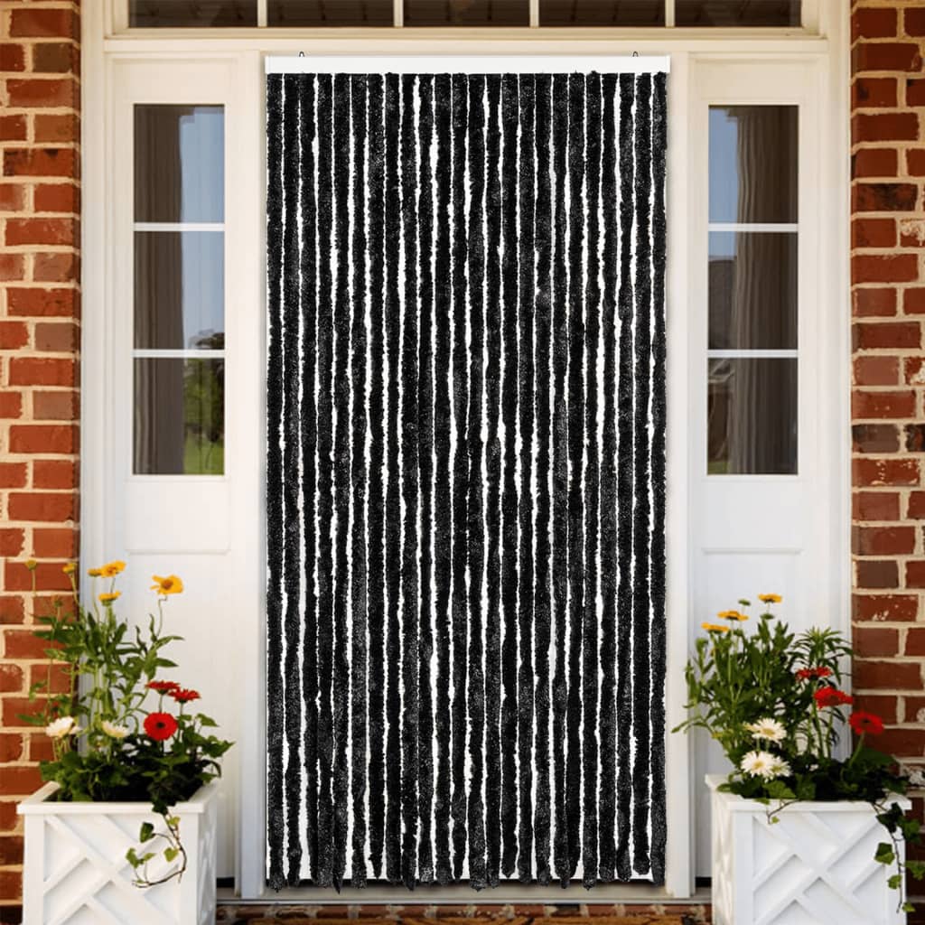 Blue and White Chenille Fly Curtain 100x200 cm