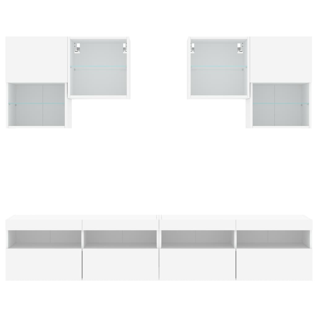 Mueble de pared de TV con luces LED 6 piezas blanco