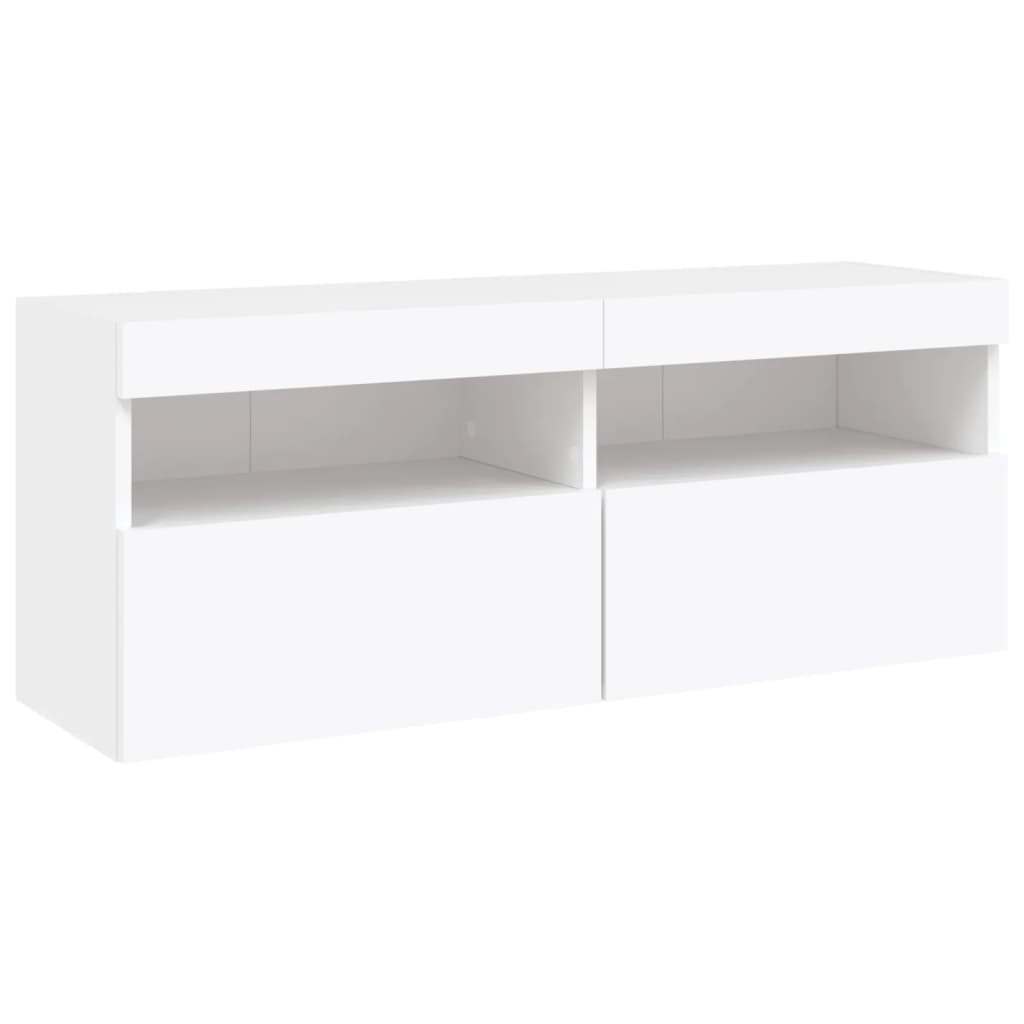 Mueble de pared de TV con luces LED 6 piezas blanco