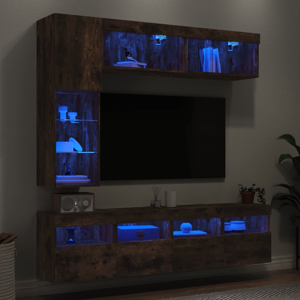 Mueble de pared de TV con luces LED 8 piezas blanco