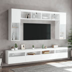 Mueble de pared de TV con luces LED 8 piezas blanco
