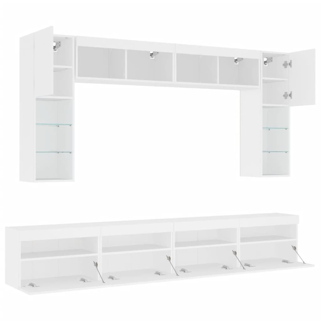 Mueble de pared de TV con luces LED 8 piezas blanco
