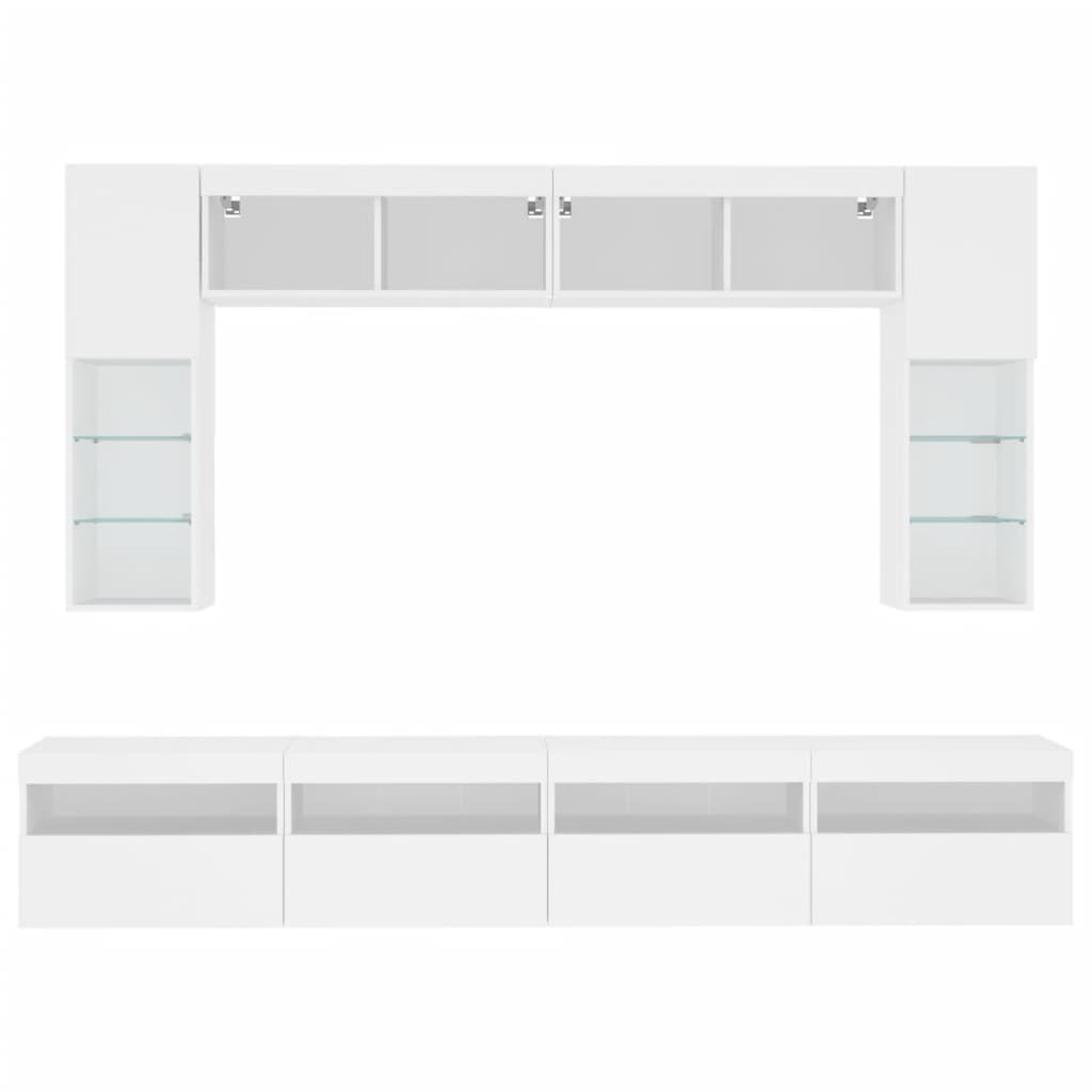 Mueble de pared de TV con luces LED 8 piezas blanco
