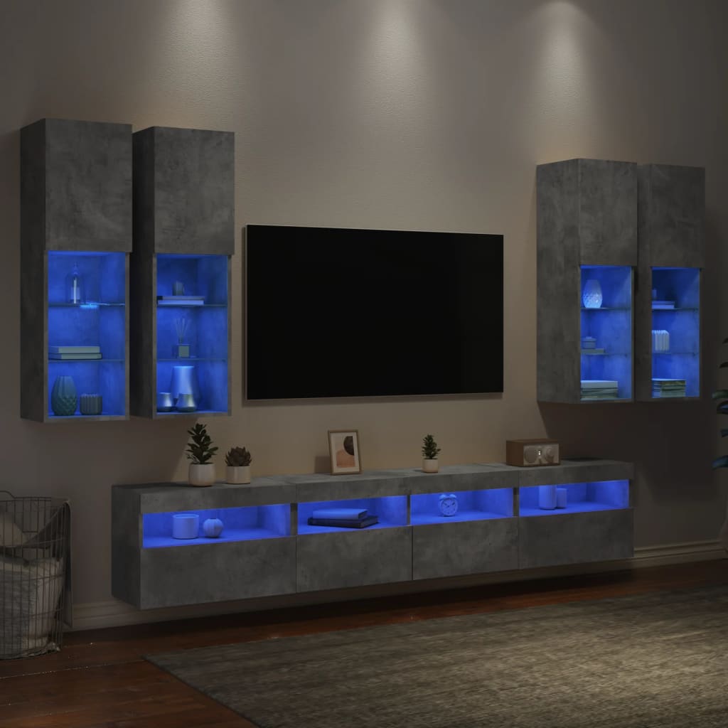 Mueble de pared de TV con luces LED 7 piezas blanco