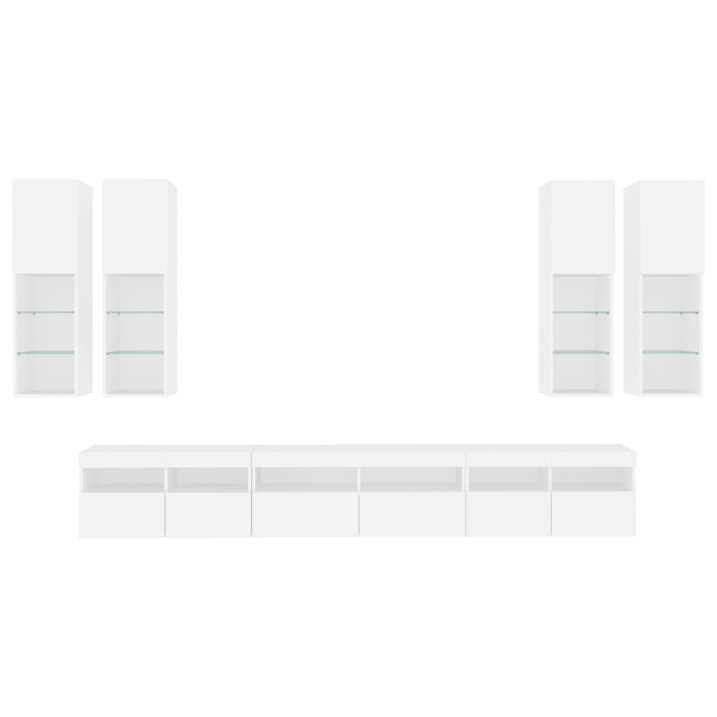 Mueble de pared de TV con luces LED 7 piezas blanco