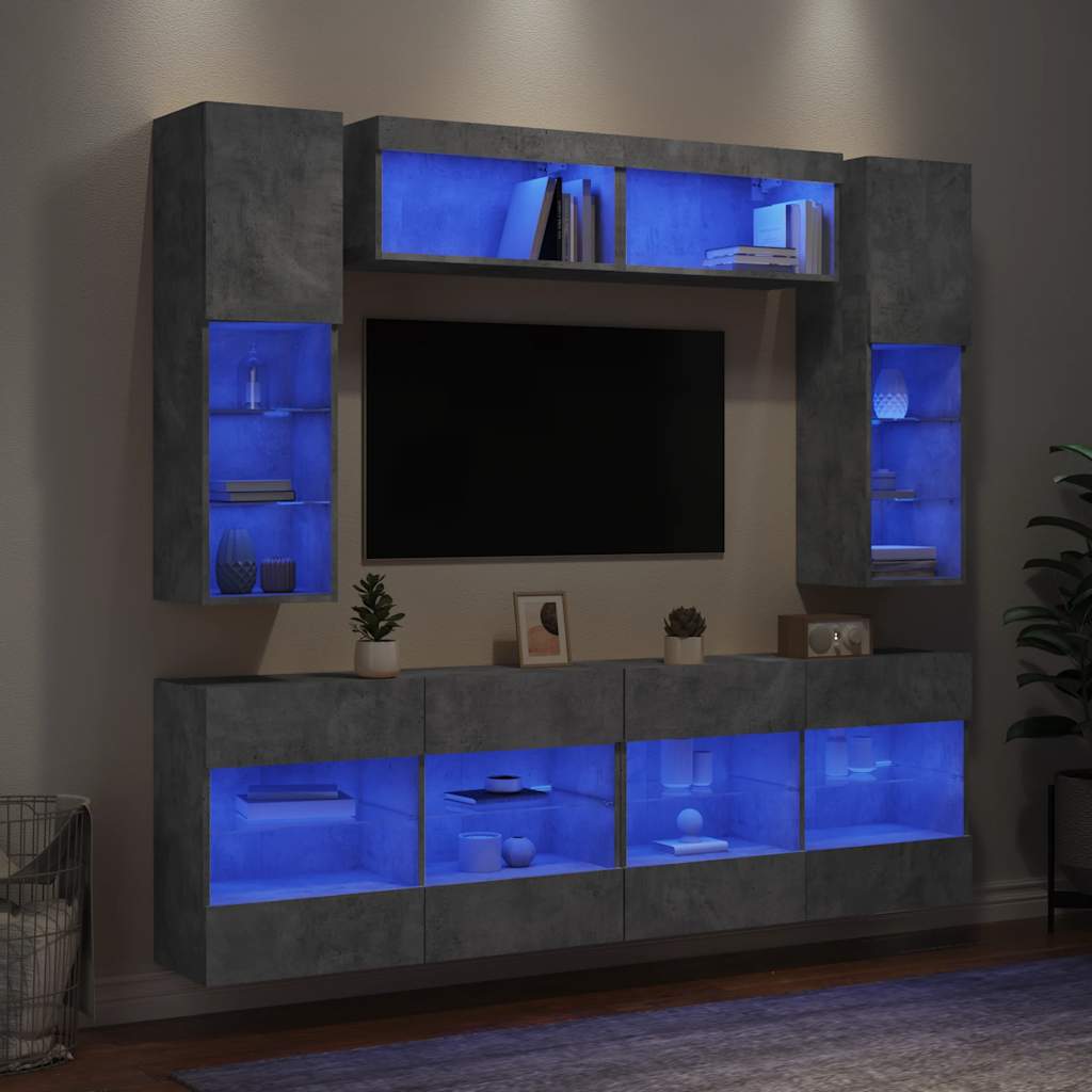 Mueble de pared de TV con luces LED 7 piezas blanco