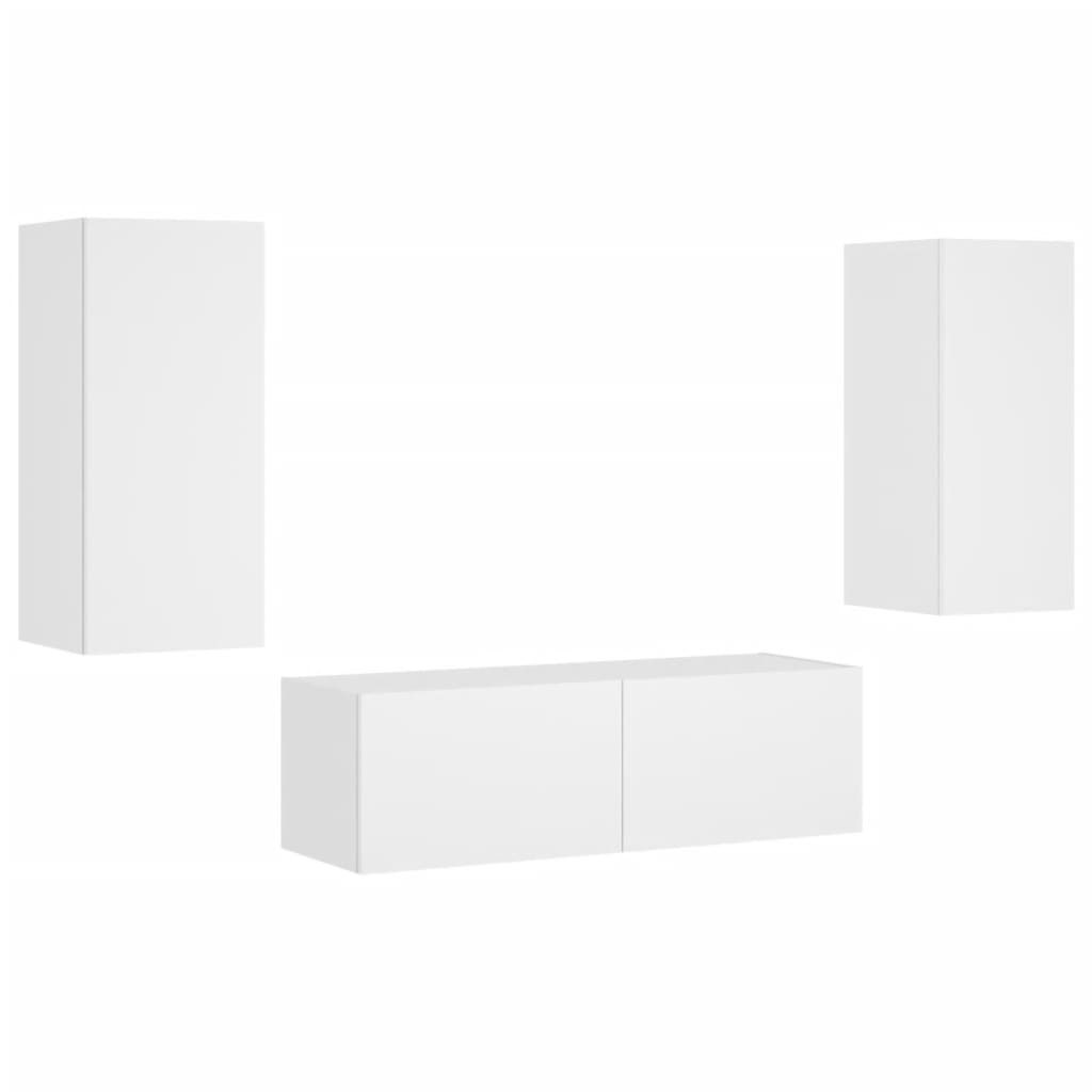 Muebles de TV de pared con luces LED 3 piezas blanco