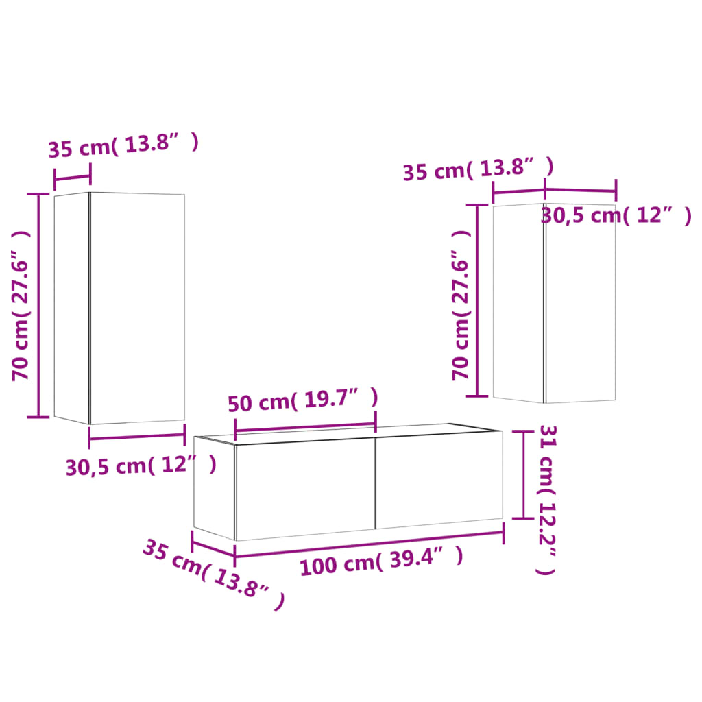 Muebles de TV de pared con luces LED 3 piezas blanco