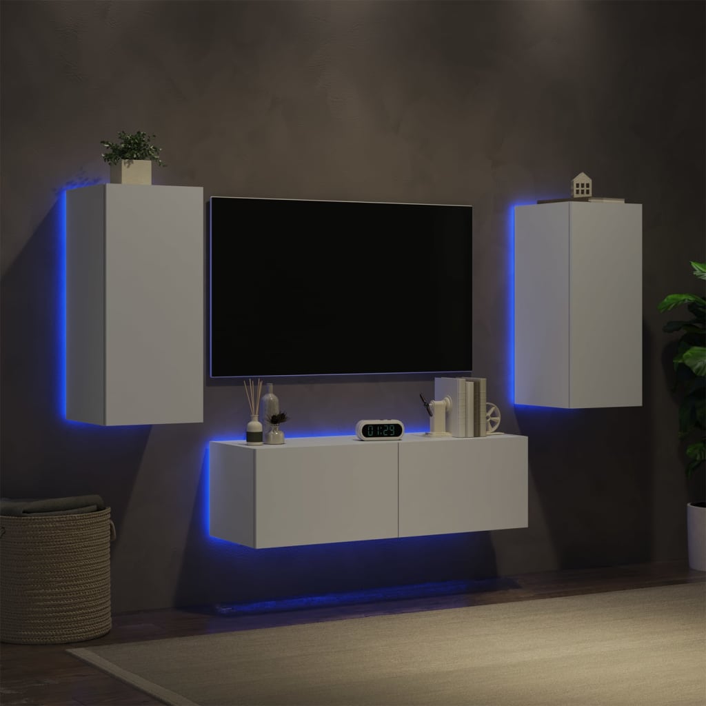 Muebles de TV de pared con luces LED 3 piezas blanco