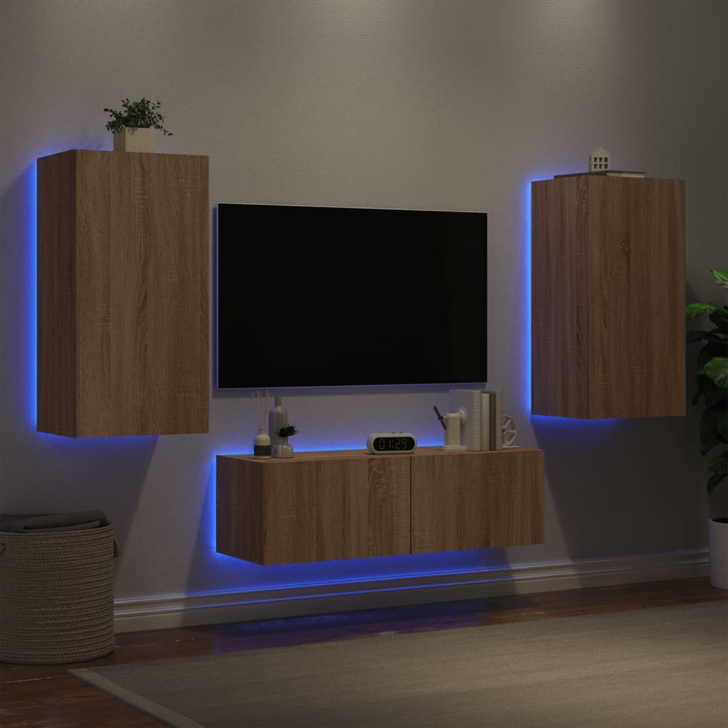 Muebles de TV de pared con luces LED 3 piezas blanco