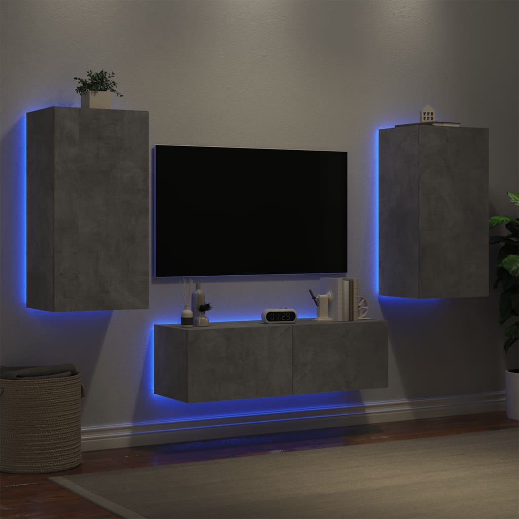 Muebles de TV de pared con luces LED 3 piezas blanco