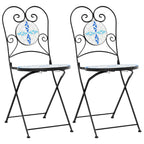 Sillas de bistró plegables 2 uds cerámica azul y blanco