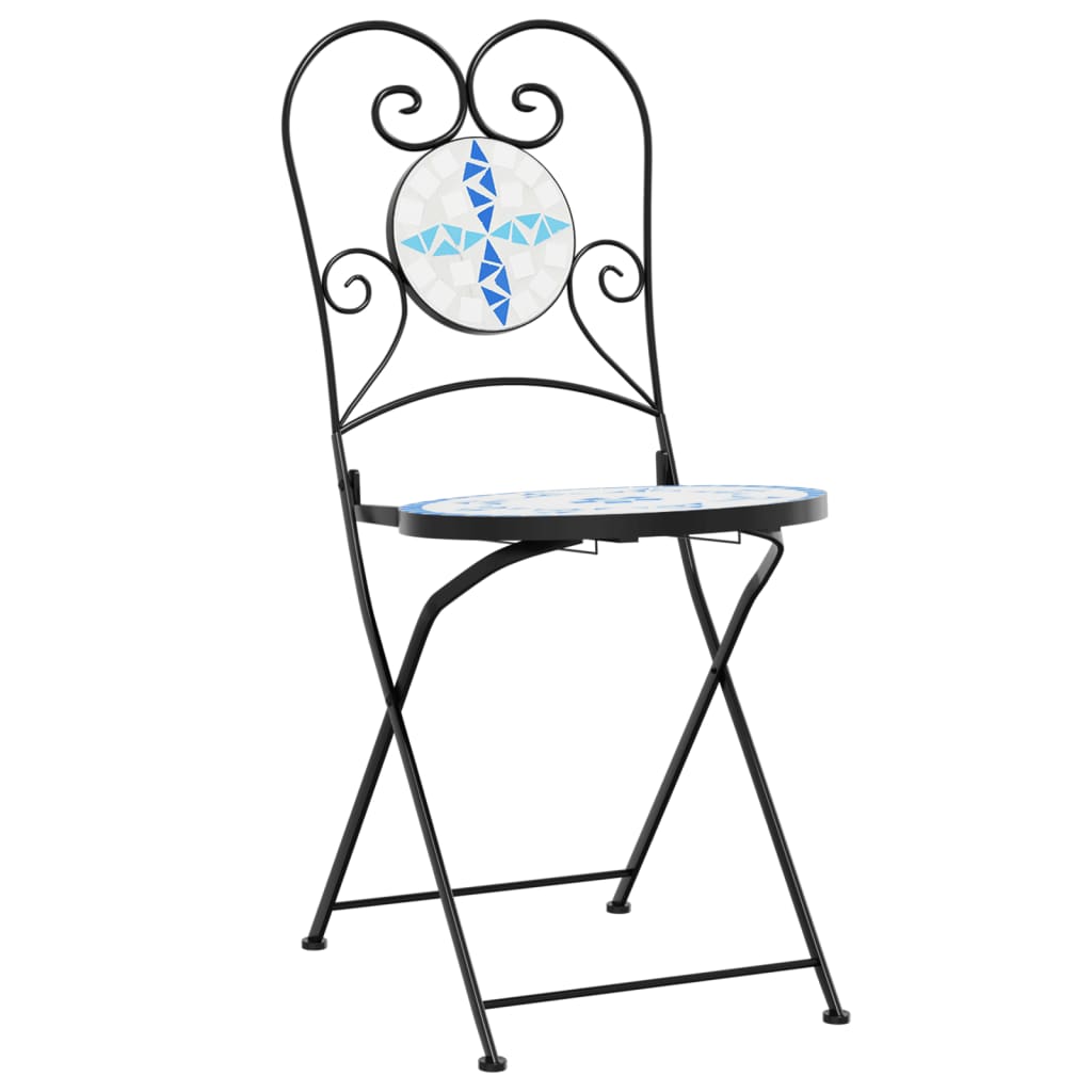 Sillas de bistró plegables 2 uds cerámica azul y blanco