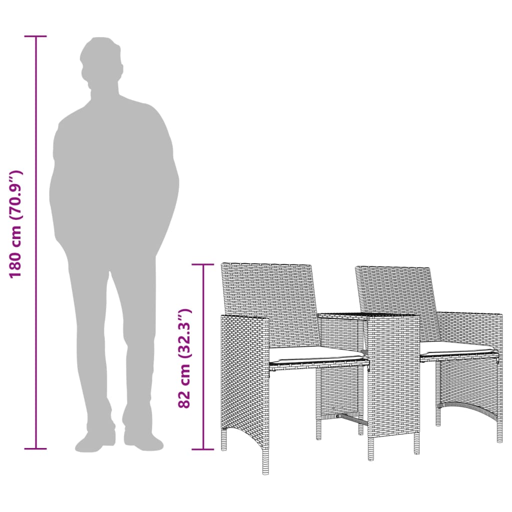 Sofá de jardín 2 plazas con mesa y taburetes ratán PE gris