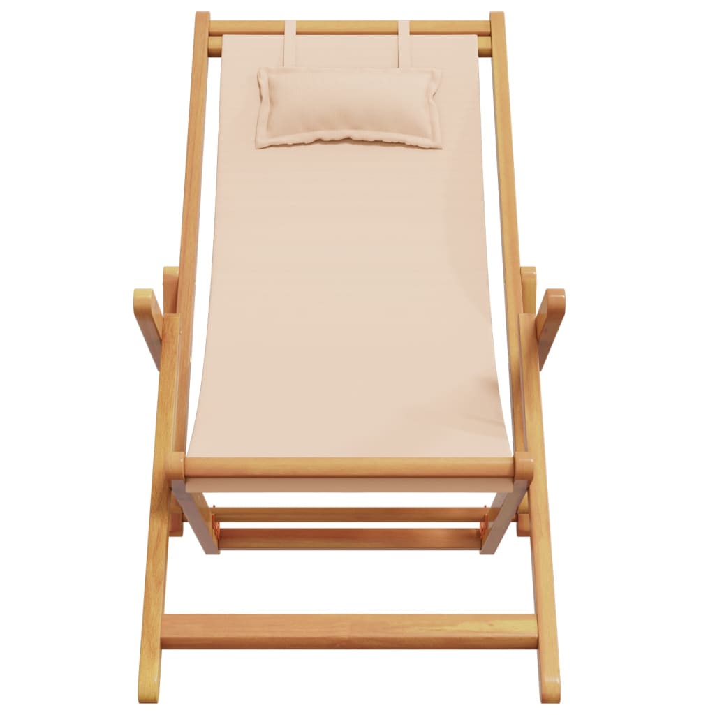 Silla de playa plegable madera maciza de eucalipto y tela beige