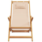 Silla de playa plegable madera maciza de eucalipto y tela beige