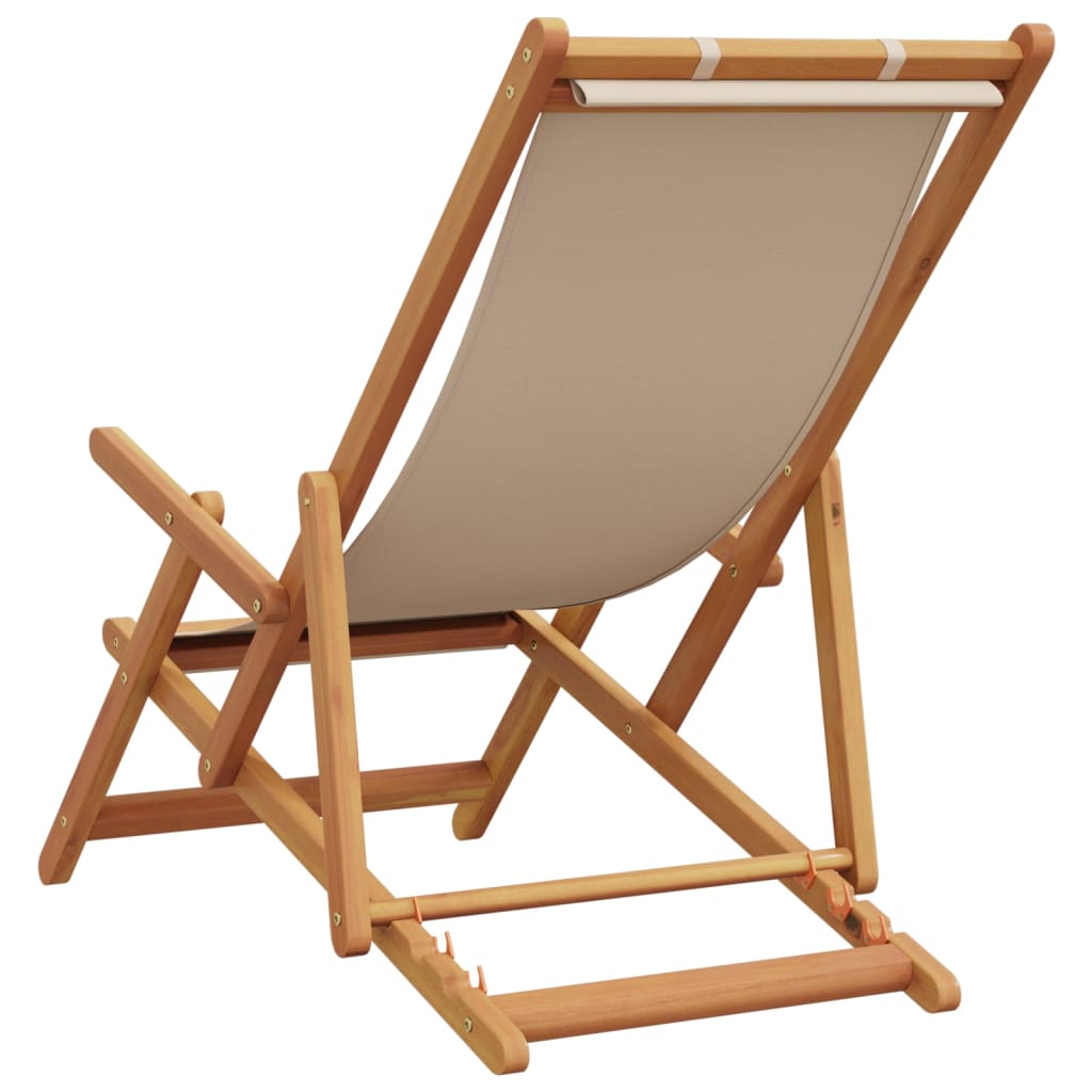 Silla de playa plegable madera maciza de eucalipto y tela beige