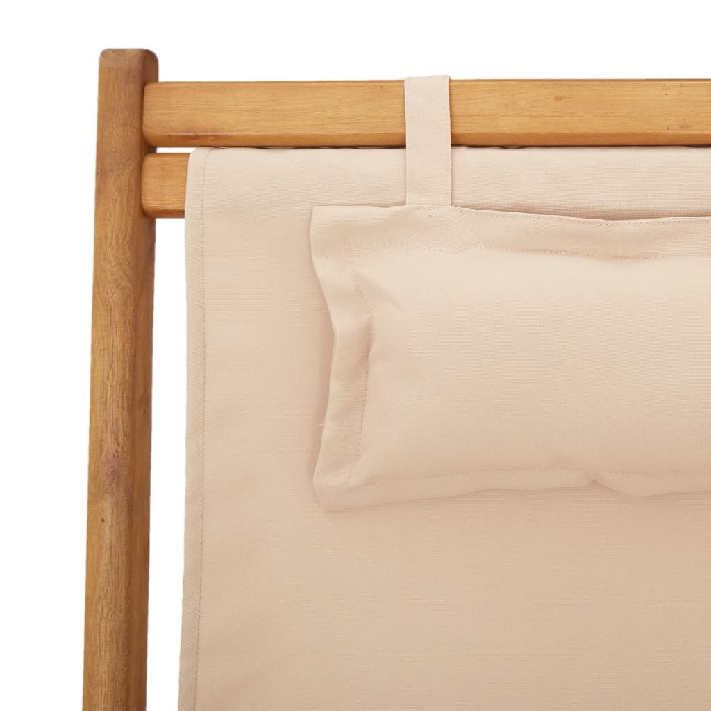 Silla de playa plegable madera maciza de eucalipto y tela beige