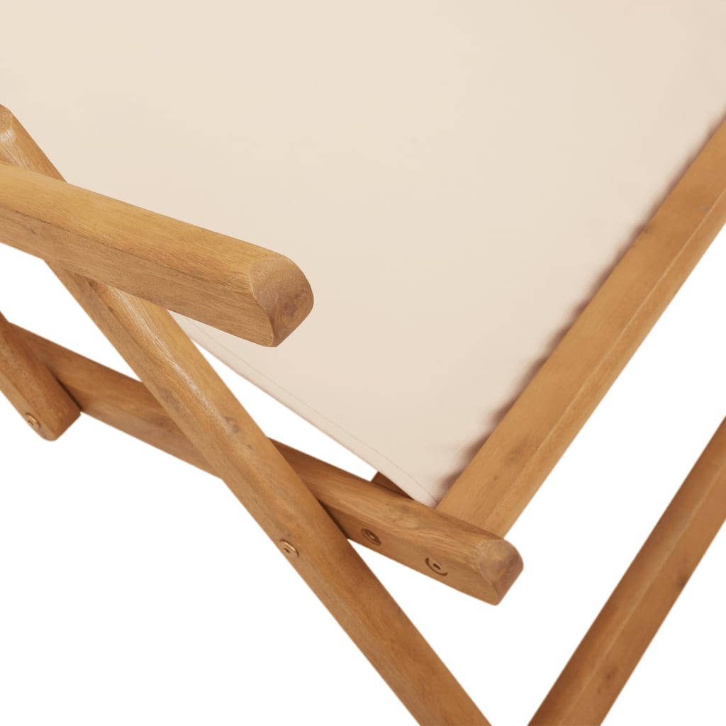Silla de playa plegable madera maciza de eucalipto y tela beige
