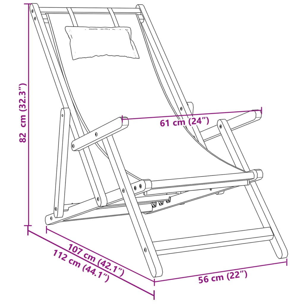 Silla de playa plegable madera maciza de eucalipto y tela beige