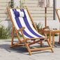 Solid eucalyptus wood and beige fabric folding beach chair