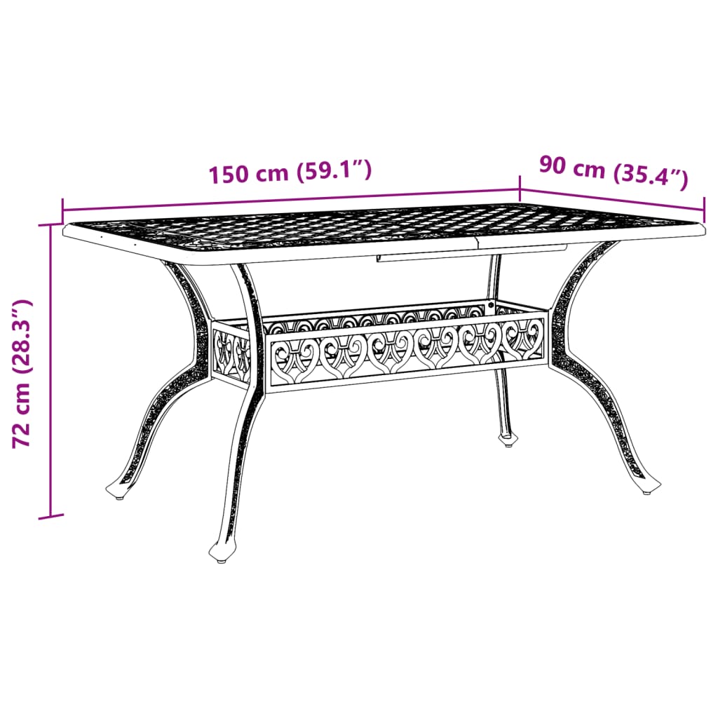 Mesa de jardín aluminio fundido blanco 150x90x72 cm