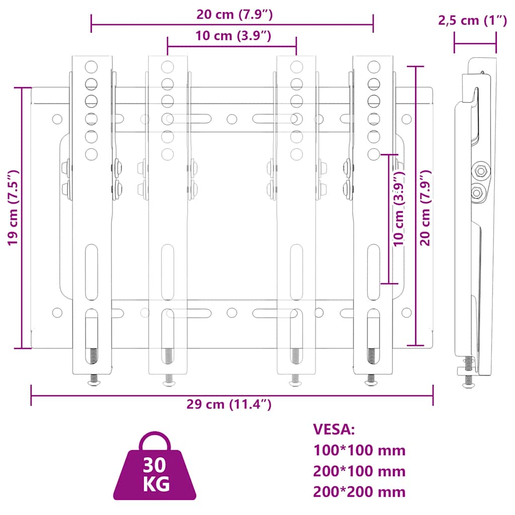 Soporte pared TV pantalla 14''-42'' Max VESA 200x200 mm 30 kg