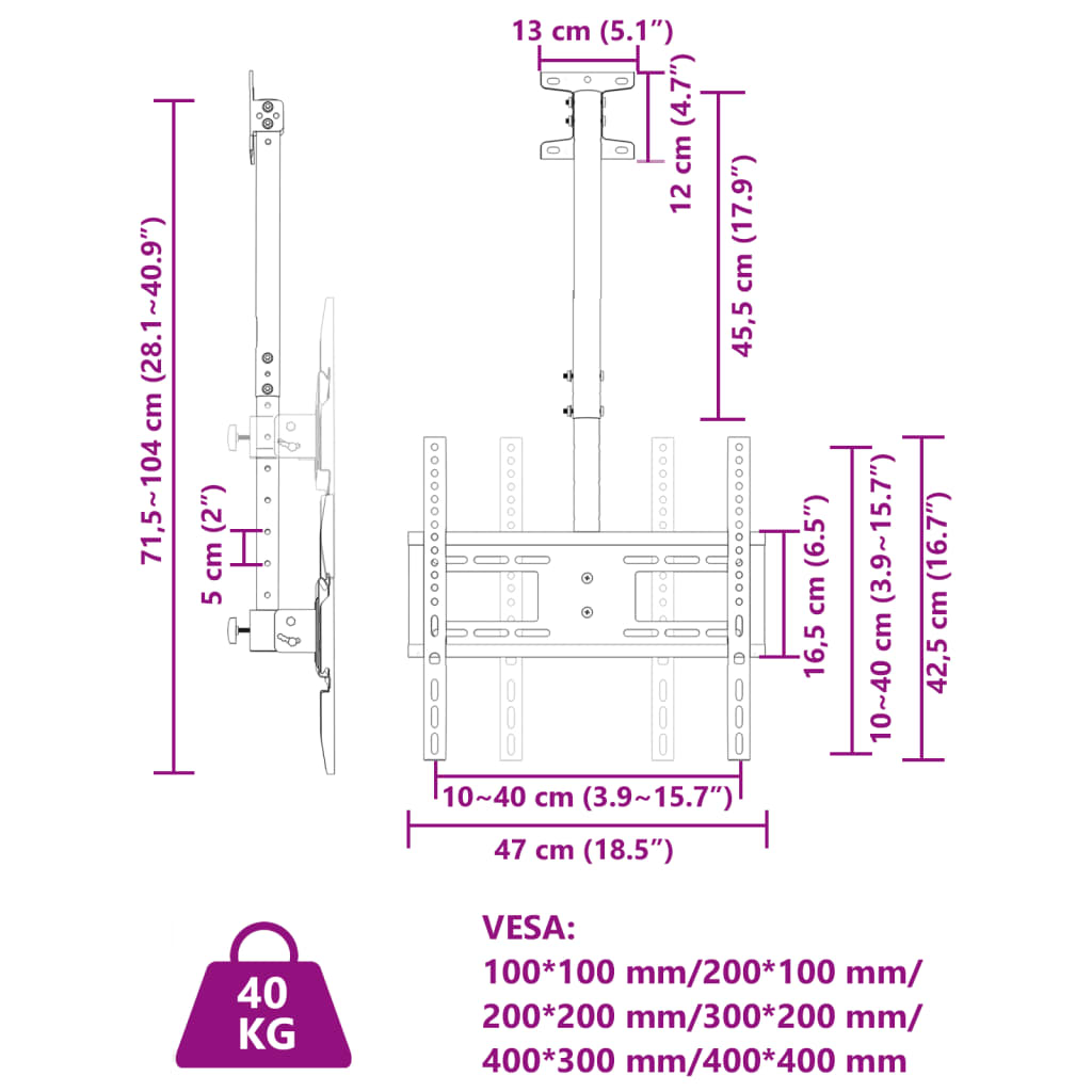 Soporte techo TV pantalla 32''-65'' Max VESA 400x400 mm 40 kg