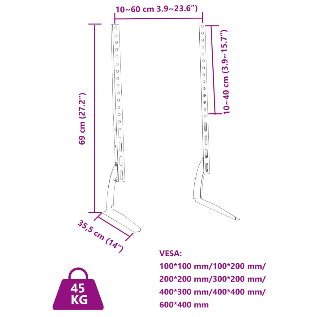 Soporte TV con ruedas pantalla 37-75'' Max VESA 600x400 mm 45kg