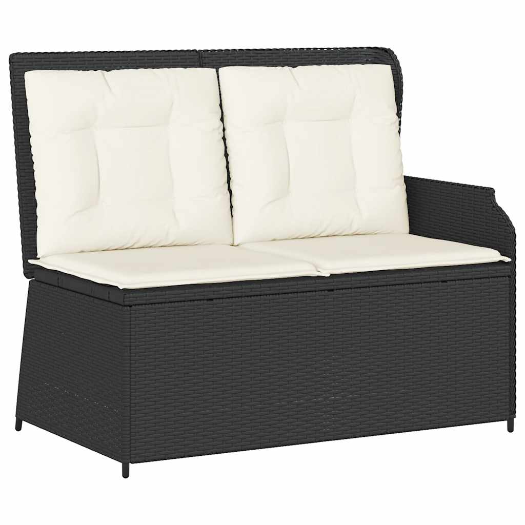 Sillón reclinable de jardín con cojines ratán sintético negro