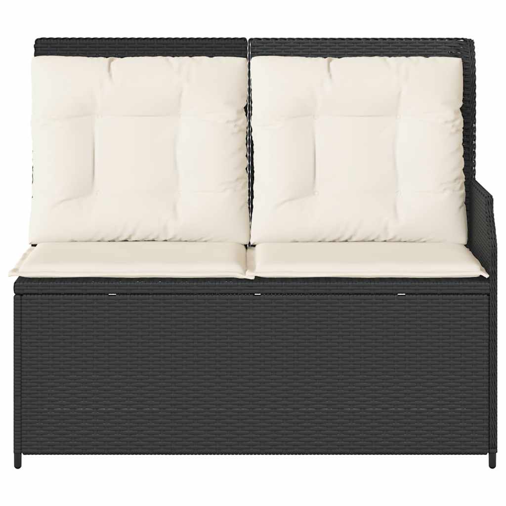 Sillón reclinable de jardín con cojines ratán sintético negro