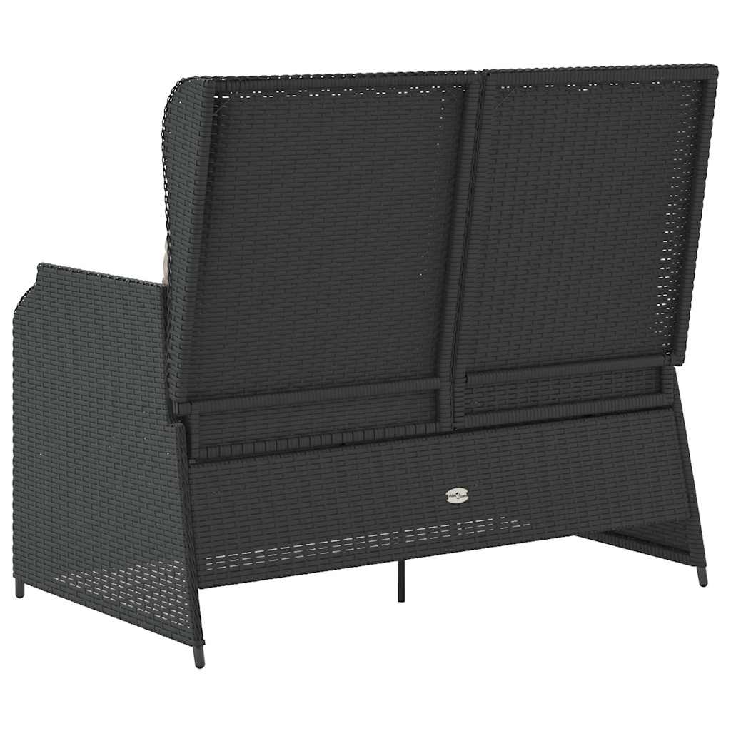 Sillón reclinable de jardín con cojines ratán sintético negro