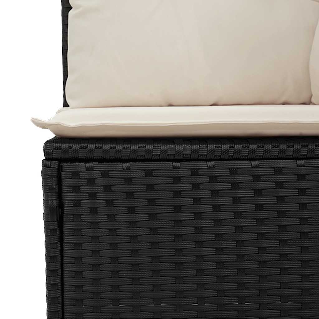 Sillón reclinable de jardín con cojines ratán sintético negro