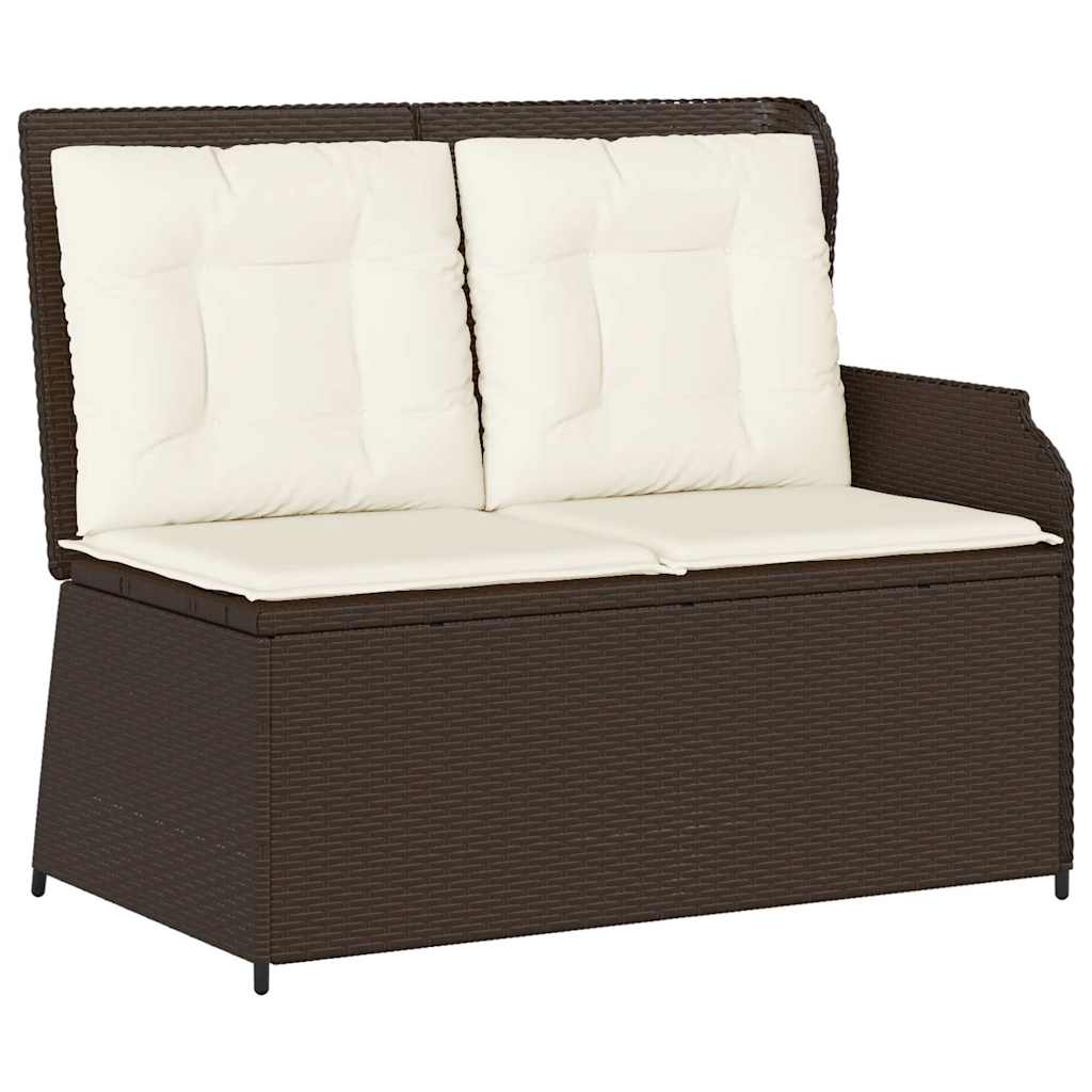 Sillón reclinable de jardín con cojines ratán sintético marrón