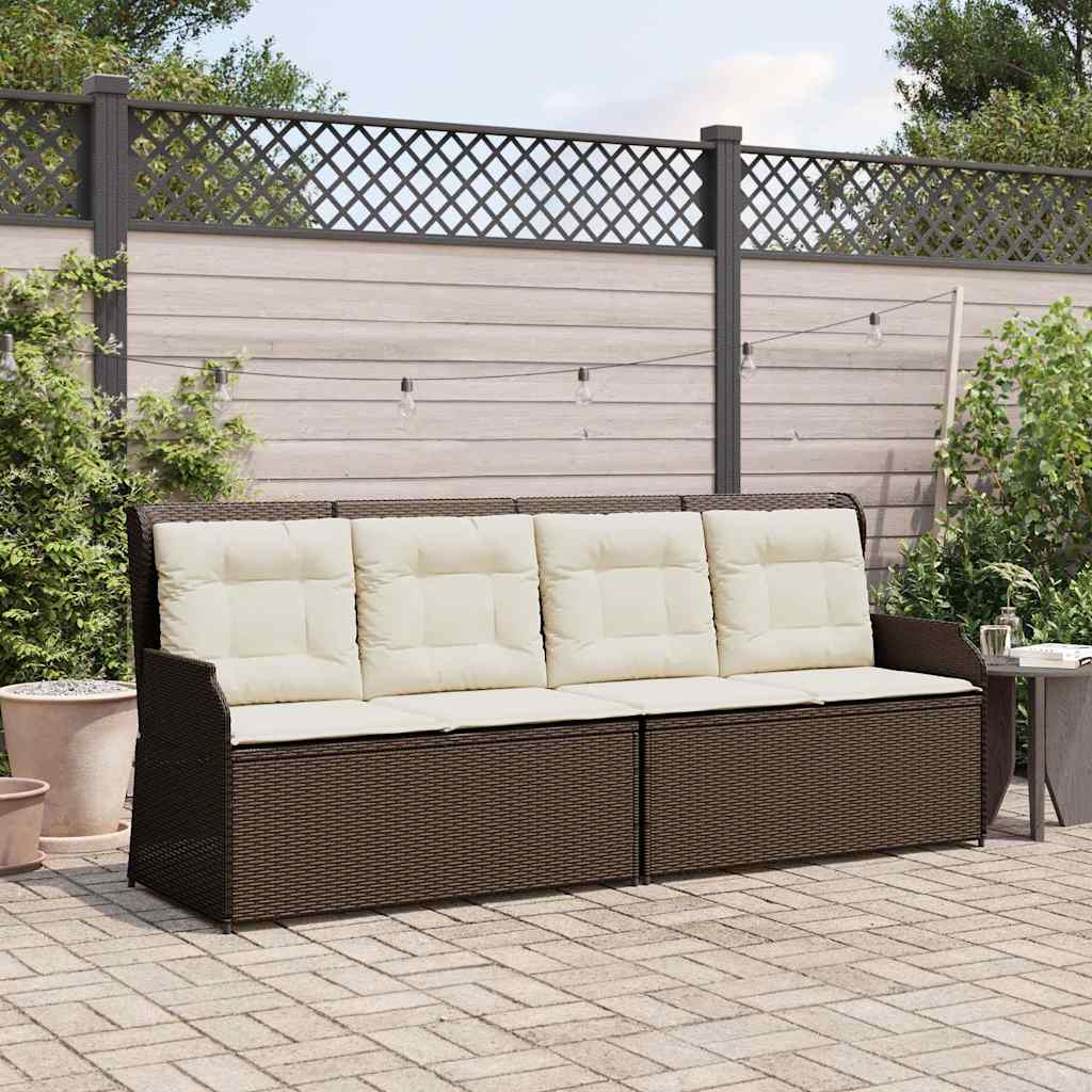 Sillón reclinable de jardín con cojines ratán sintético marrón
