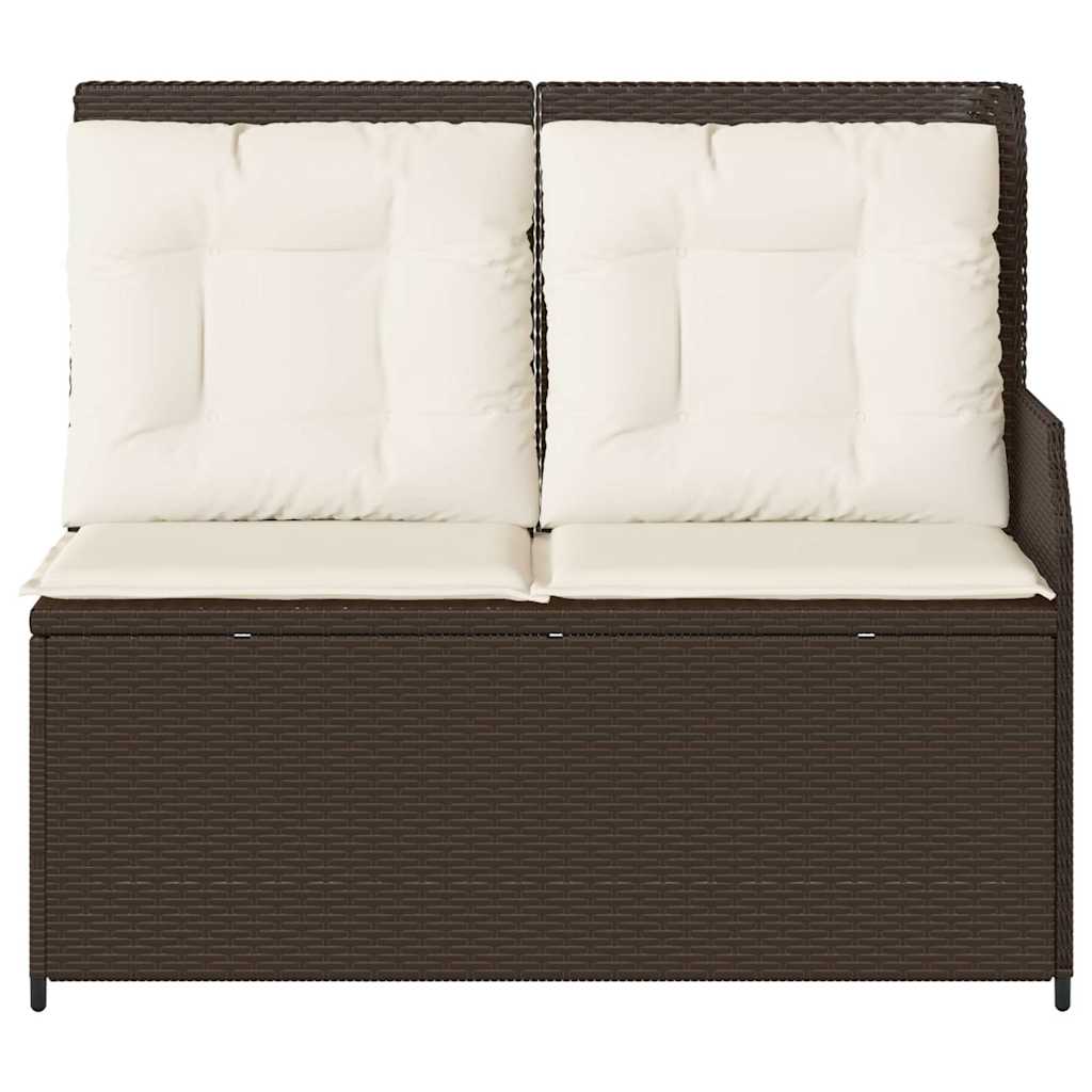 Sillón reclinable de jardín con cojines ratán sintético marrón