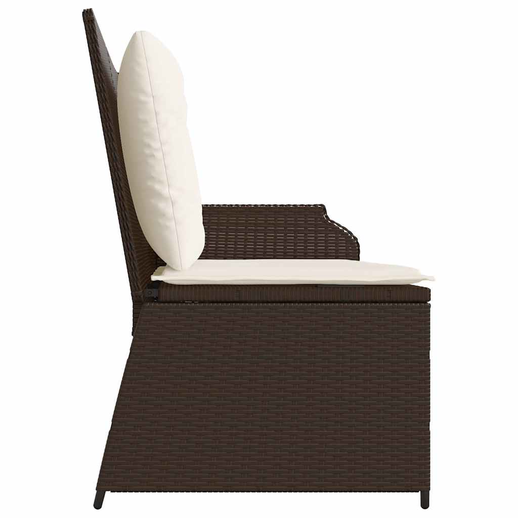 Sillón reclinable de jardín con cojines ratán sintético marrón