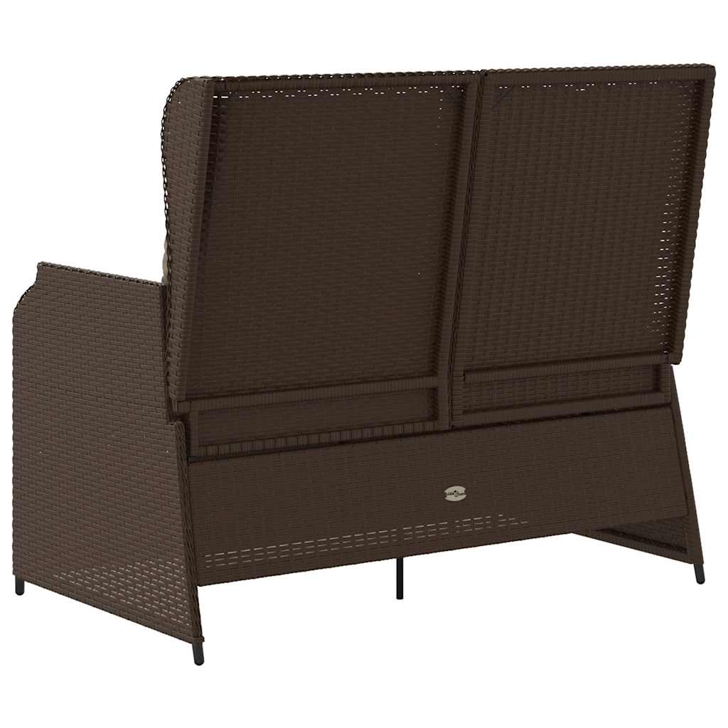 Sillón reclinable de jardín con cojines ratán sintético marrón