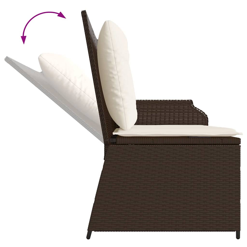 Sillón reclinable de jardín con cojines ratán sintético marrón
