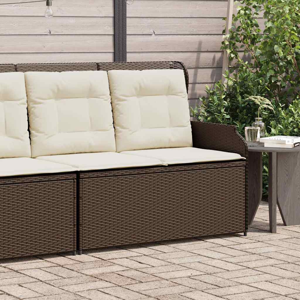 Sillón reclinable de jardín con cojines ratán sintético marrón