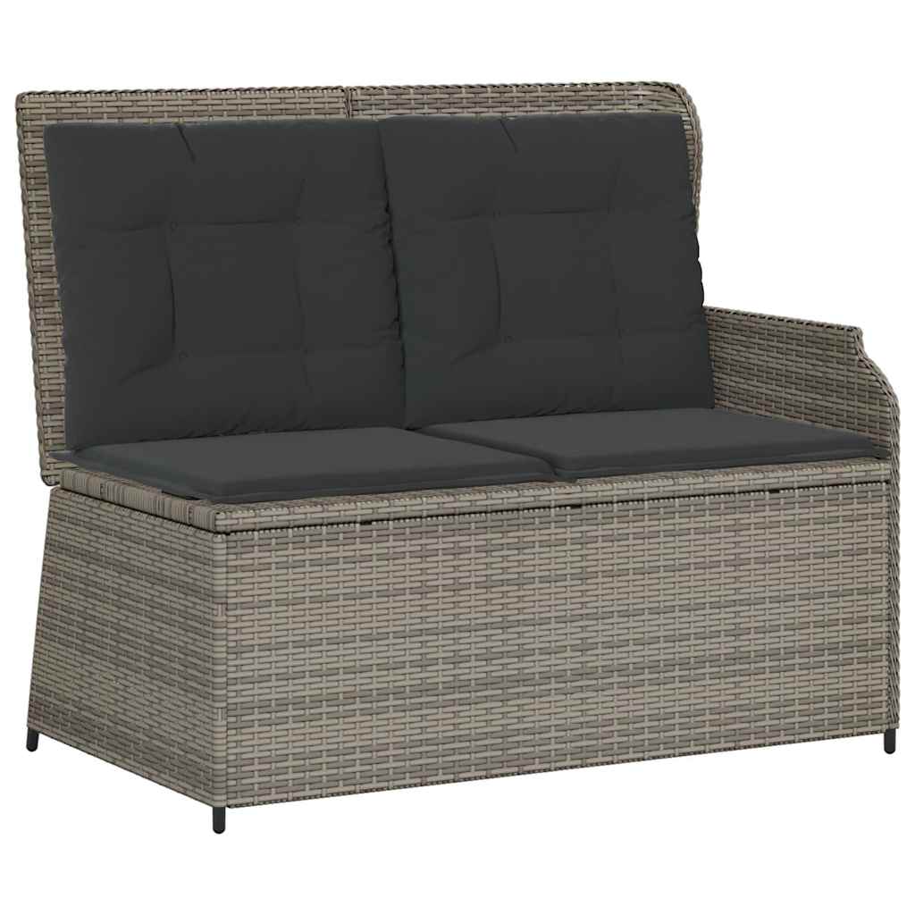 Sillón reclinable de jardín con cojines ratán sintético gris
