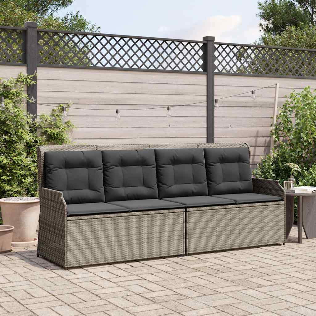 Sillón reclinable de jardín con cojines ratán sintético gris