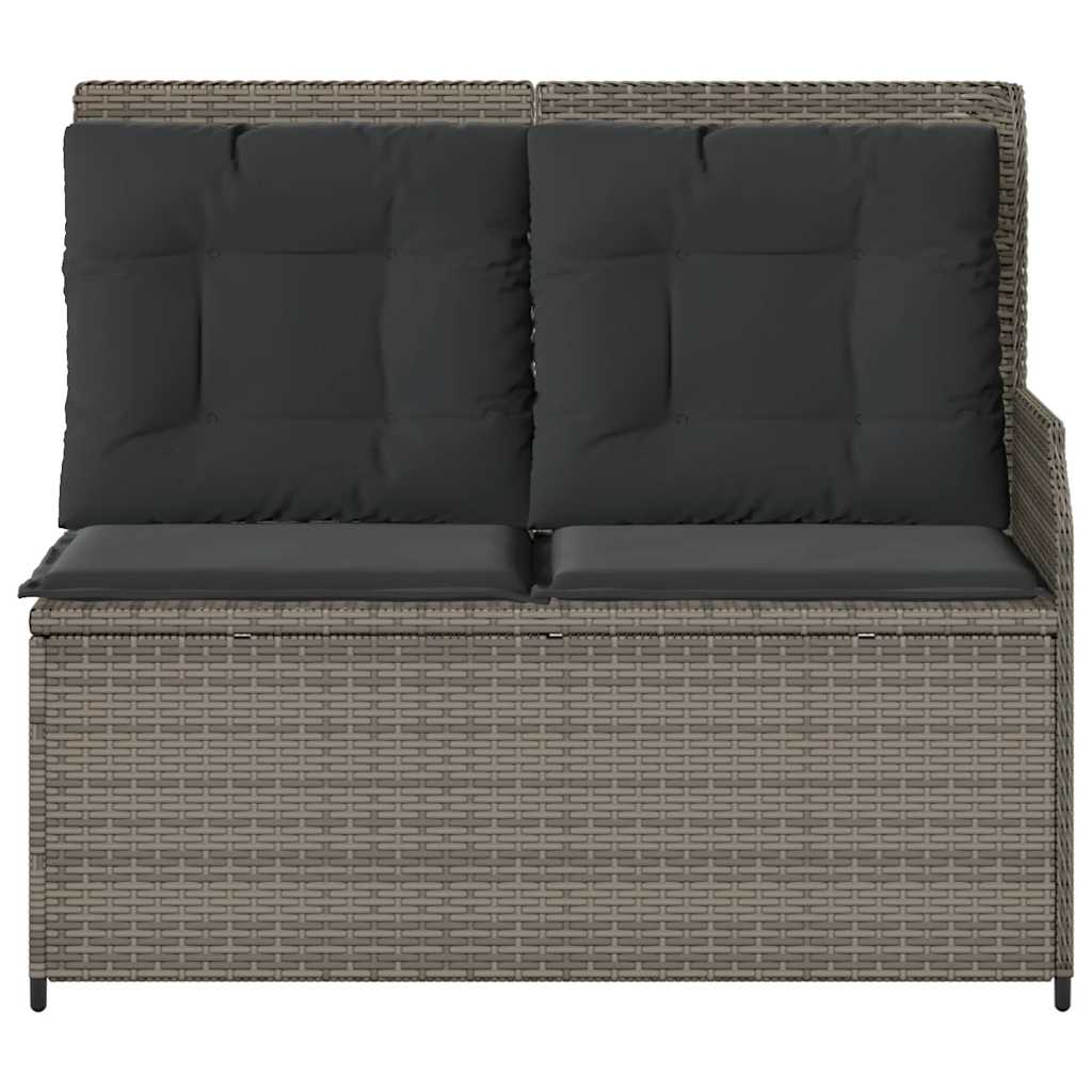 Sillón reclinable de jardín con cojines ratán sintético gris