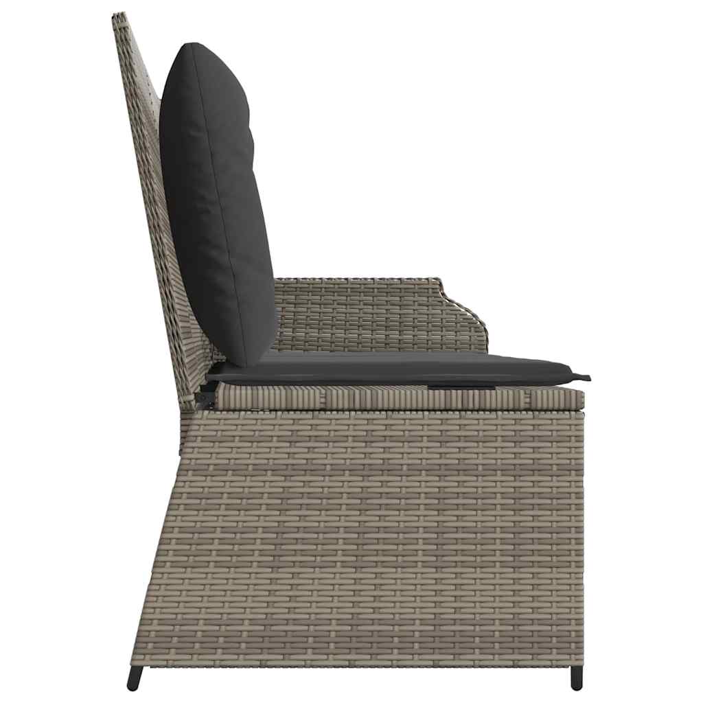 Sillón reclinable de jardín con cojines ratán sintético gris
