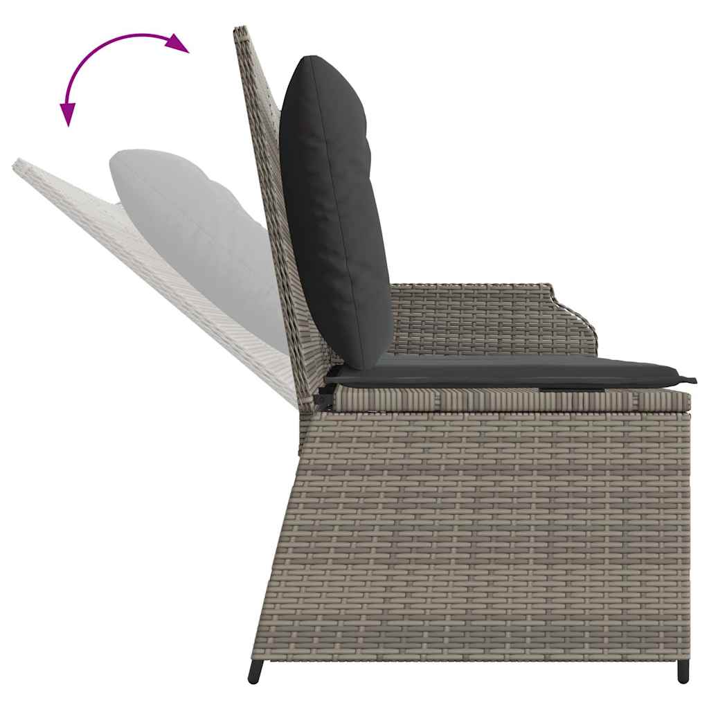 Sillón reclinable de jardín con cojines ratán sintético gris