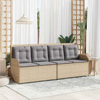 Sillón reclinable de jardín con cojines ratán sintético beige