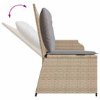 Sillón reclinable de jardín con cojines ratán sintético beige