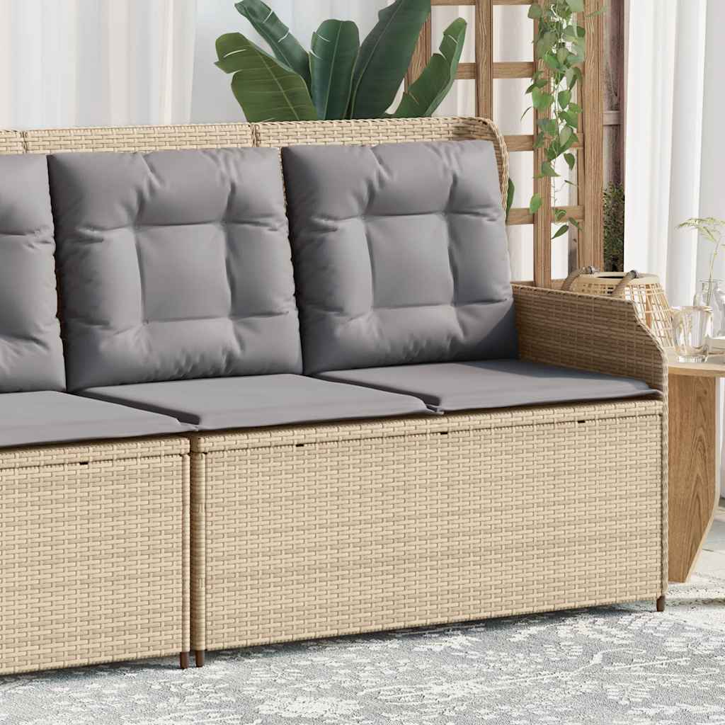 Sillón reclinable de jardín con cojines ratán sintético beige